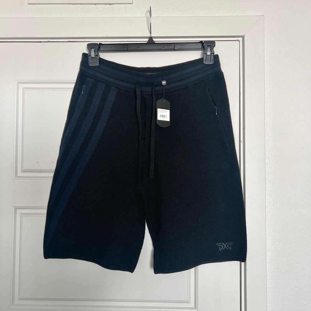 Cotton & Cashmere Asymmetrical Stripe Knit Shorts with Logo